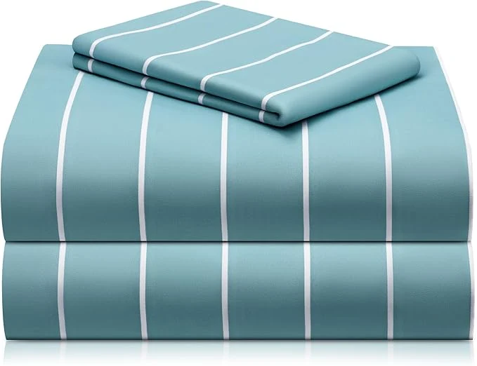Premium LuxClub Striped Sheets 3 PC Striped Bed Sheets Twin Size Deep Pockets 18 quot Eco Friendly Wrinkle -Kids-Fitted Sheets Machine Washable Hotel Bedding Twin Light Blue Genuine