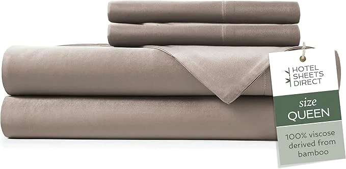 Trusted Hotel Sheets Direct 4 Piece Bed Sheet Set Queen Size Viscose Derived from Bamboo Sheets Set with 2 Pillowcases Cooling amp Breathable Luxury Bedding Moisture-Wicking amp Silky Soft Texture Sand Relaxed