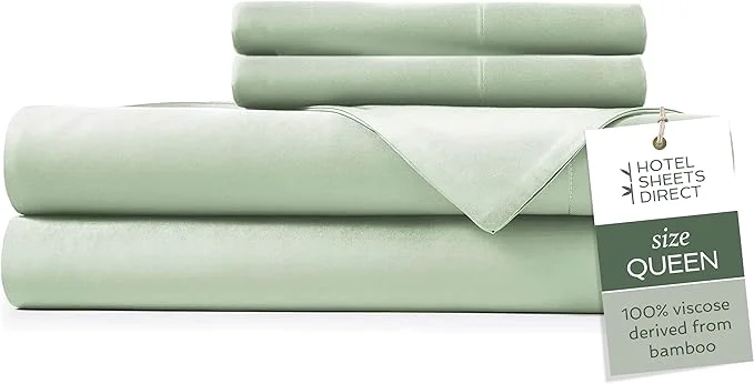 Exceptional Hotel Sheets Direct 4 Piece Bed Sheet Set Queen Size Viscose Derived from Bamboo Sheets Set with 2 Pillowcases Cooling amp Breathable Luxury Bedding Moisture-Wicking amp Silky Soft Light Green Secure