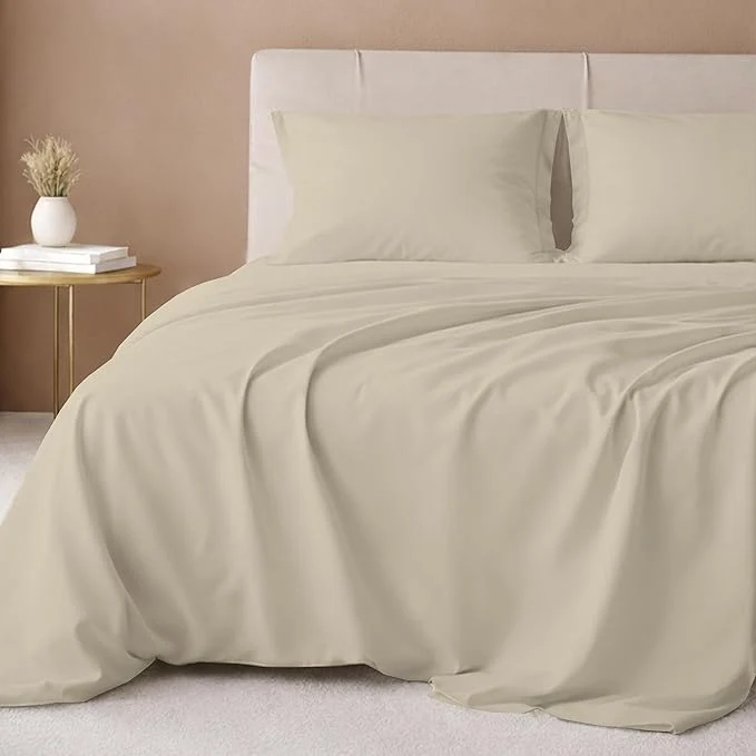 Official California Design Den Queen Sheet Set – 600 Thread Count Sateen Cotton Sheets Queen Size Bed Set Deep Pockets Soft and Durable Bedding – Beige Reusable