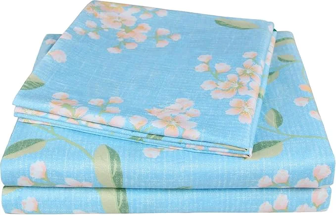 Genuine JSD Blue Floral Printed Sheet Set Twin Size 3 Piece Soft Pattern Microfiber Sheets Extra Deep Pocket Premium Material