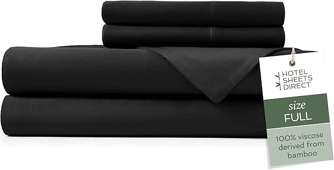 Authentic Hotel Sheets Direct 4 Piece Bed Sheet Set Full Size Viscose Derived from Bamboo Sheets Set with 2 Pillowcases Cooling amp Breathable Luxury Bedding Moisture-Wicking amp Silky Soft Texture Black Reliable