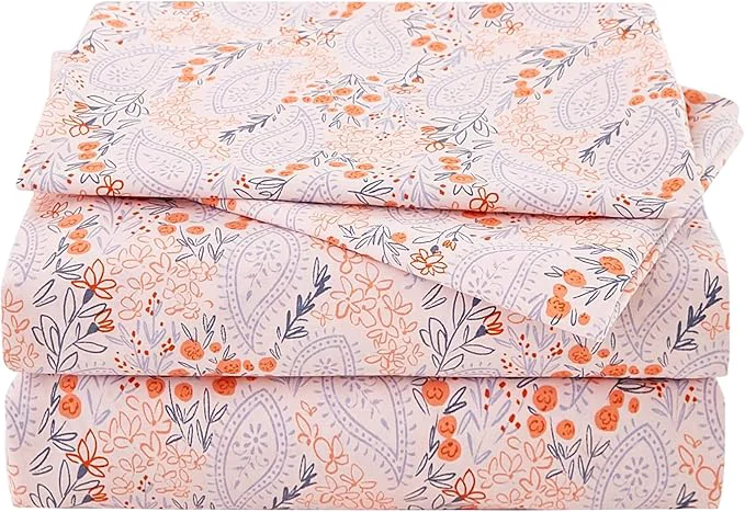 Relaxed JSD Pink Paisley Floral Sheet Set Cal King 4 Piece Soft Printed Microfiber Sheets Extra Deep Pocket Certified