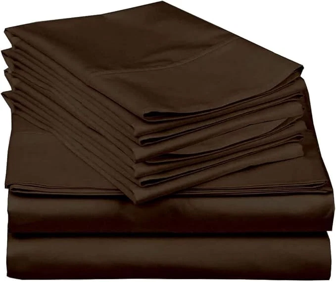 Smart Mattress-Homes Ultra-Soft Breathable Hotel Luxury Collection Split King Size 7 Piece Crisp Sheet Set Egyptian Cotton Extra Deep Pocket Upto 21 quot Machine Washable Sheets in Chocolate Solid Dependable