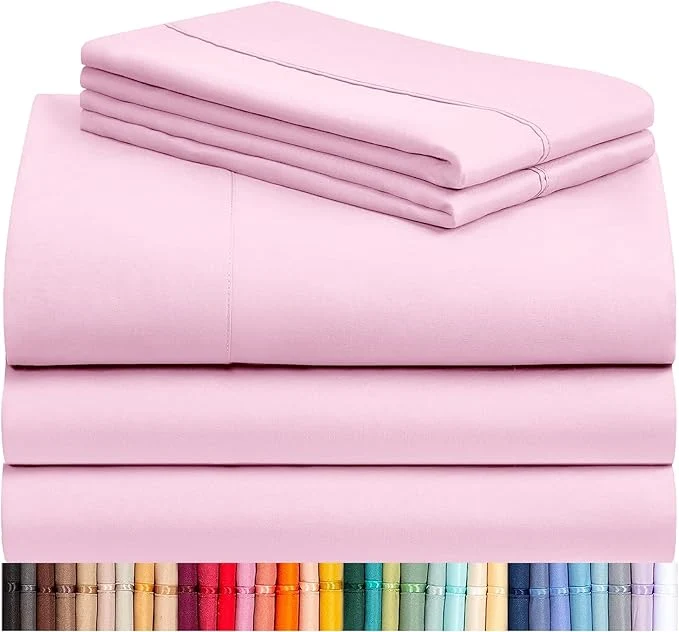 LuxClub 5 PC Sheet Set Bed Sheets Deep Pockets 16 quot Eco Friendly Wrinkle Cooling Machine Washable Hotel Bedding Silky Soft – Powder Pink Split King Reliable