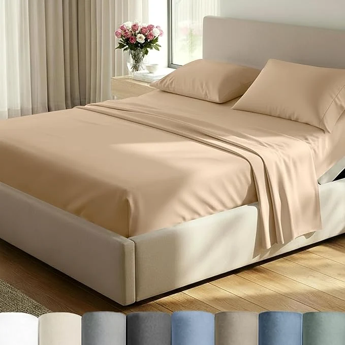 Effective California Design Den Cotton Split King Sheets 600 Thread Count Sateen Soft Cooling Cotton Sheets Hotel-Quality Bedding Sheets amp Pillowcases Golden Tan Practical