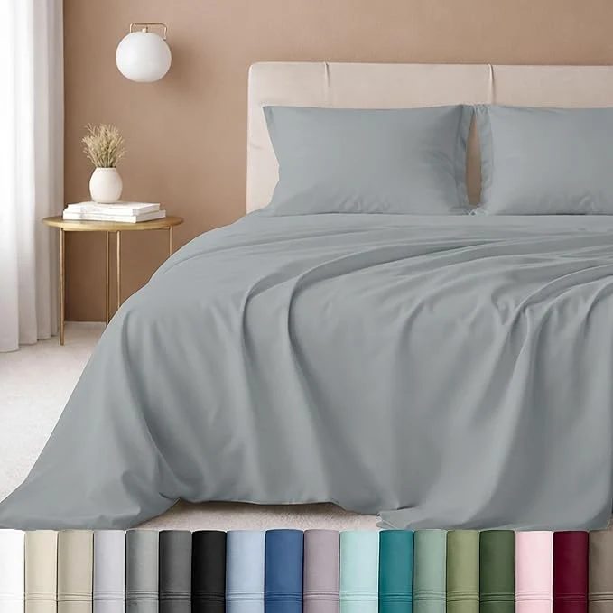 Optimized California Design Den Deep Pocket King Sheets Set – Luxury 600 Thread Count Cotton Sateen King Size Sheet Set with All Around Elastic for a Snug Fit Hotel Quality Bedding – Light Grey World-Class