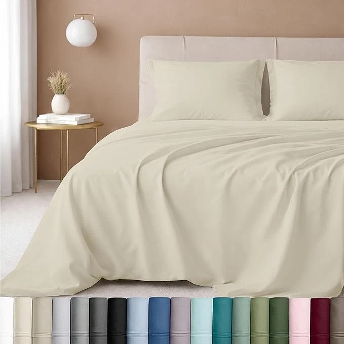 Relaxed California Design Den – Luxury Full Size Sheet Set – Cotton 600 Thread Count Deep Pocket Full Size Bed Sheets Sateen Weave – Ivory Warm Cream Clean