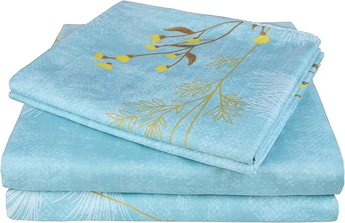 Stylish JSD Blue Floral Print Sheet Set Cal King 4 Piece Soft Botanical Microfiber Sheets Extra Deep Pocket Wrinkle Elite