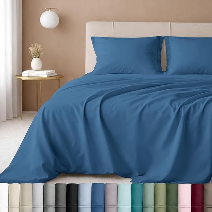 Healthy California Design Den King Sheets Cotton Set – Luxury 600 Thread Count Sateen Natural Cotton Bed Sheets King Size Durable Fully Elasticized Deep Pockets – Parisian Blue Effective