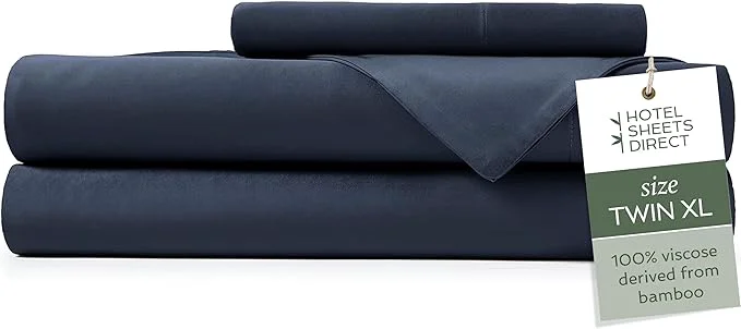 Versatile Hotel Sheets Direct Viscose Derived from Bamboo Sheets Set Twin XL – Cooling Bed Sheets with 1 Pillowcase- Breathable Moisture Wicking amp Silky Soft Sheets Set- Navy Blue Crafted