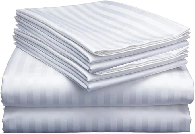 Green Mattress-Homes Extra Deep Pocket 6 Piece King Sheet Set Hotel Luxury Collection Egyptian Cotton 21 quot Deep Fitted Sheet Soft Cool amp Breathable Bedding with 4 Pillowcases in White Stripe Exceptional