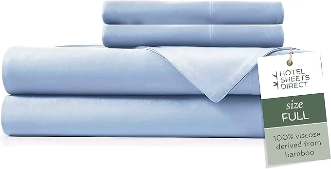 Certified Hotel Sheets Direct 4 Piece Bed Sheet Set Full Size Viscose Derived from Bamboo Sheets Set with 2 Pillowcases Cooling amp Breathable Luxury Bedding Moisture-Wicking amp Silky Soft Light Blue High-End