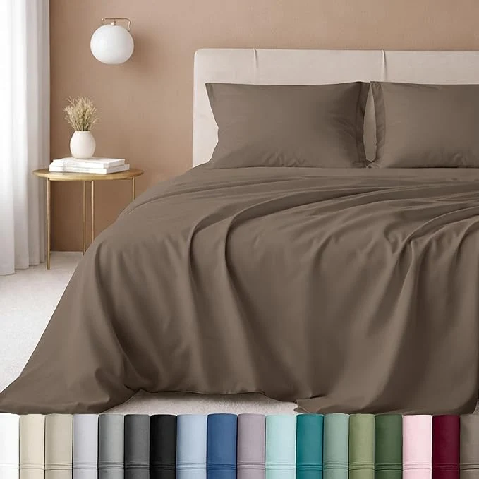 Solid California Design Den 600 Thread Count Sheets King Cotton Sheet Sateen King Size Bed Sheets Soft Bedding with Deep Pockets Mushroom – Taupe Brown Premium Material