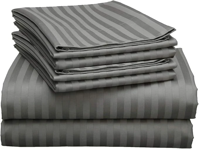 Professional Mattress-Homes Extra Deep Pocket 6 Piece Cal-King Sheet Set Hotel Luxury Collection Egyptian Cotton 21 quot Deep Fitted Sheet Soft Cool amp Breathable Bedding with 4 Pillowcases in Dark Grey Stripe Recyclable