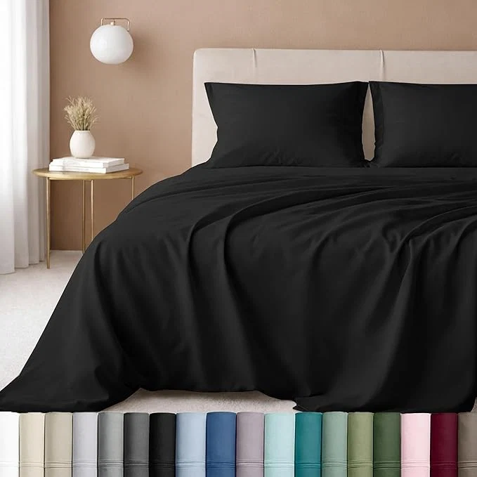 Safe California Design Den Twin Sheets Set – Luxury 600 Thread Count Sateen Natural Cotton Bed Sheets Fully Elasticized Deep Pockets Crisp Cool and Durable Hotel Quality Bedding – Black Long-Lasting