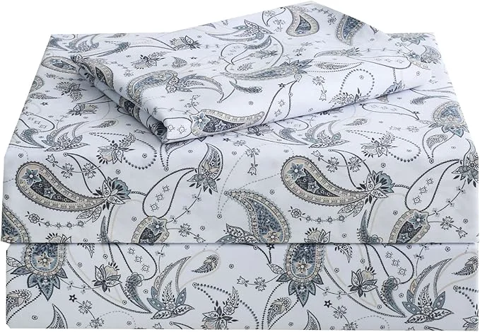 Sophisticated JSD Grey Paisley Printed Sheet Set Twin Size 3 Piece Soft Retro Pattern Microfiber Sheets Extra Deep Pocket Elegant