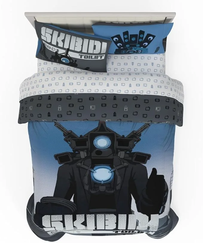 High-Quality Skibidi Toilet Gamer Bedding 5 Piece Super Soft Reversible Comforter and Sheet Set Full ly Licensed Product By Franco Verified