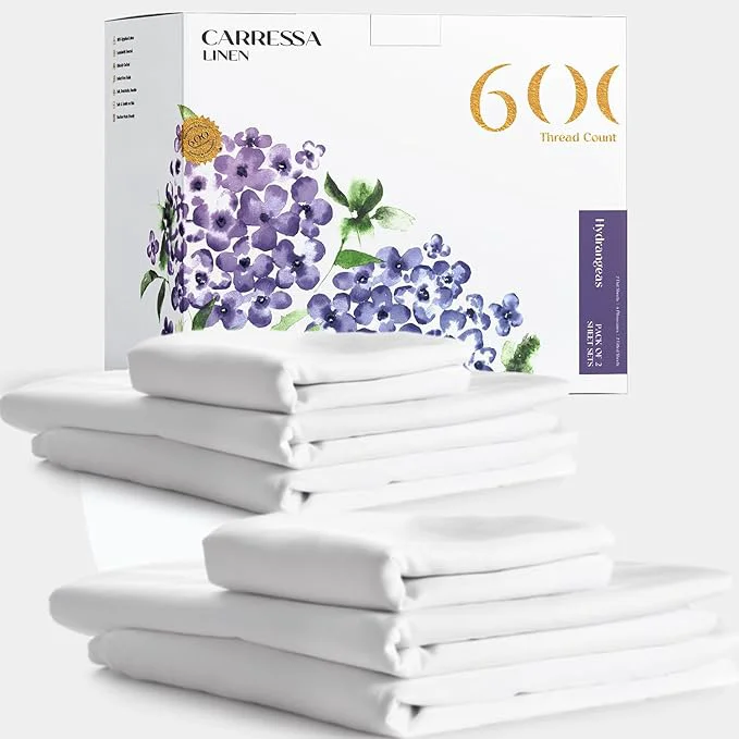 Quality Carressa Linen California King Egyptian Cotton Sheet Sets – 600 Thread Count Cal King Cotton Sheet Set 8 PC Crisp White Extra Soft Cooling 16 quot Deep Pocket Sateen Weave Luxury Hotel Bed Sheets Eco-Friendly