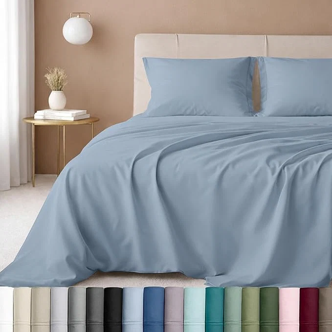 Eco-Friendly California Design Den Luxury King Size Sheet Set – Cotton 600 Thread Count Deep Pocket King Sheets Hotel-Quality Bedding with Sateen Weave – Blue Safe