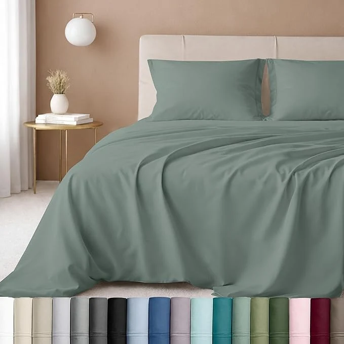 Proven California Design Den – Luxury Full Size Sheet Set – Cotton 600 Thread Count Deep Pocket Full Size Bed Sheets Sateen Weave Sage Green – Cool Tone Lightweight