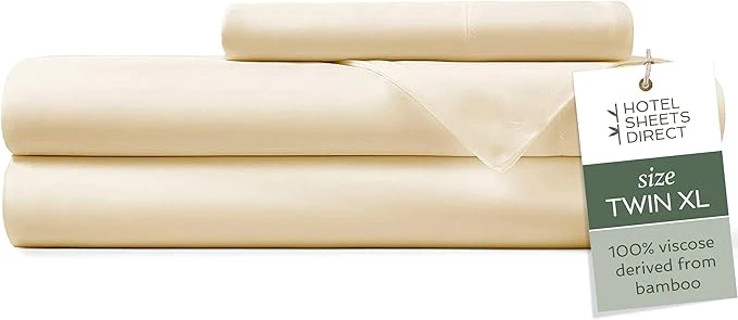 Hotel Sheets Direct 3 Piece Bed Sheet Set Twin XL Size Viscose Derived from Bamboo Sheets Set with 1 Pillowcase Cooling amp Breathable Luxury Bedding Moisture-Wicking amp Silky Soft Light Yellow Exclusive