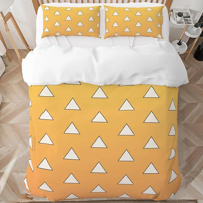 Original INFLAG Anime Bedding Set – Soft Brushed Microfiber 104×90 Inches Duvet Cover Set 3 Piece 1 Duvet Cover with Zipper Closure and 2 Pillow Shams King Yellow Healthy