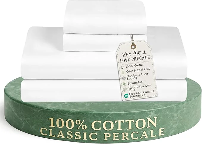 Long-Lasting Feather amp Stitch Softest Cotton Sheets 300 Thread Count Percale Weave Bedding 16 quot Deep Pocket Cooling Sheets Breathable Bed Set Hotel Premium Quality Full White Prestigious