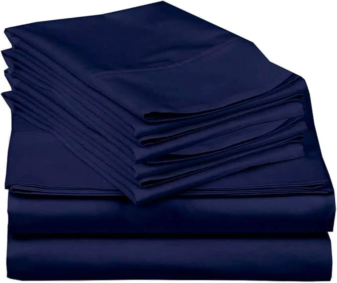 Specialty Mattress-Homes Extra Deep Pocket 6 Piece Cal-King Sheet Set Hotel Luxury Collection Egyptian Cotton 21 quot Deep Fitted Sheet Soft Cool amp Breathable Bedding with 4 Pillowcases in Navy Blue Solid Secure