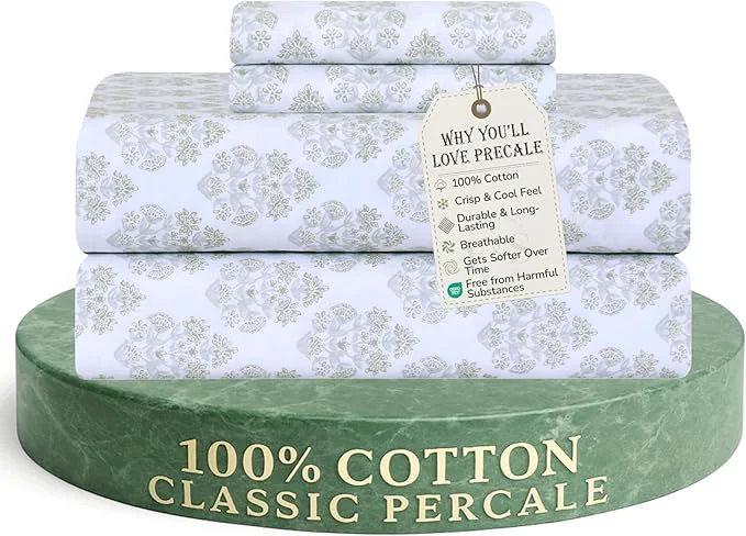 Pure Feather amp Stitch Softest Cotton Sheets 300 Thread Count Percale Weave Bedding 16 quot Deep Pocket Cooling Sheets Breathable Bed Set Hotel Premium Quality Queen Royal Aura Smooth