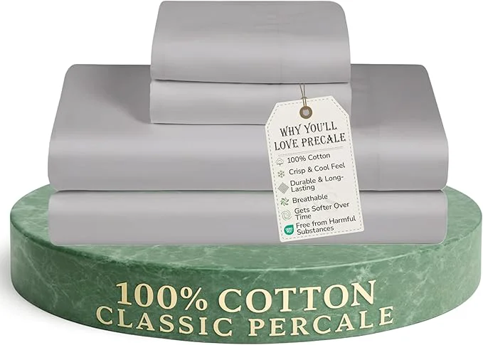 Trusted Feather amp Stitch Softest Cotton Sheets 300 Thread Count Percale Weave Bedding 16 quot Deep Pocket Cooling Sheets Breathable Bed Set Hotel Premium Quality Queen Grey Verified
