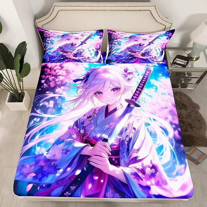 Reliable Erosebridal Anime Girl Full Bedding Set for Kids Kawaii Japanese Anime Fitted Sheet Cartoon Girl Bed Sheets Sci Fi Style Japanese Animation Sheets for Kids Girls Teens Adult Bedroom Relaxed
