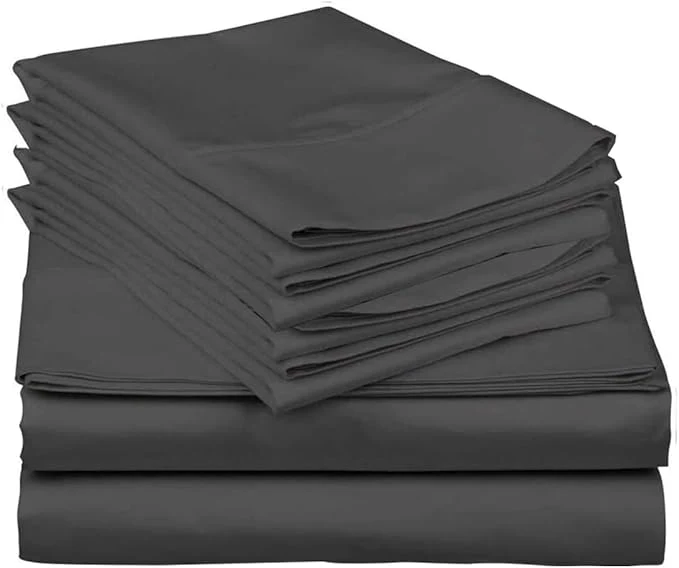 Unique Mattress-Homes 6 Piece Cal-King Sheet Set Hotel Luxury Collection Egyptian Cotton 18 Inch Deep Pocket Fitted Sheet Soft amp Cool Breathable Bedding with 4 Pillowcases in Dark Grey Solid Smooth