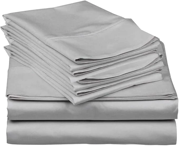 Reusable Mattress-Homes Cal King Size Bed Sheets 6 Piece Hotel Luxury Collection Egyptian Cotton 18 Inch Deep Pocket Fitted Sheet Soft amp Cool Breathable California King Sheets Bedding Light Grey Solid Natural