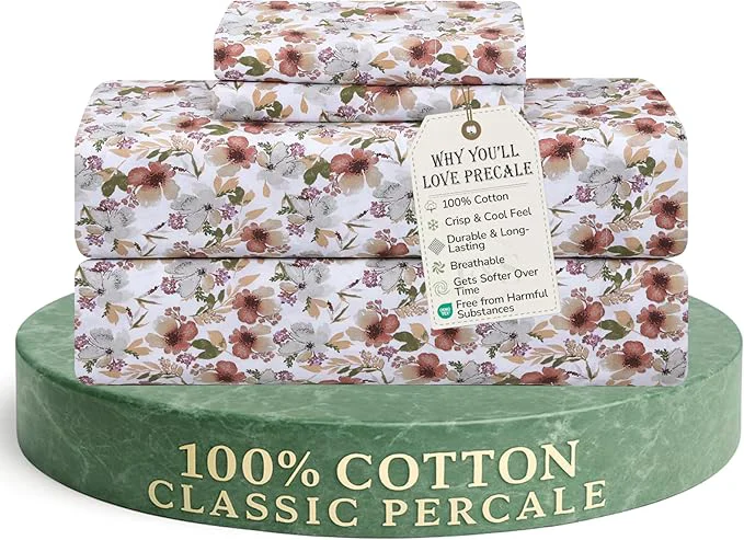 Modern Feather amp Stitch Softest Cotton Sheets 300 Thread Count Percale Weave Bedding 16 quot Deep Pocket Cooling Sheets Breathable Bed Set Hotel Premium Quality Full Florence Top-Quality