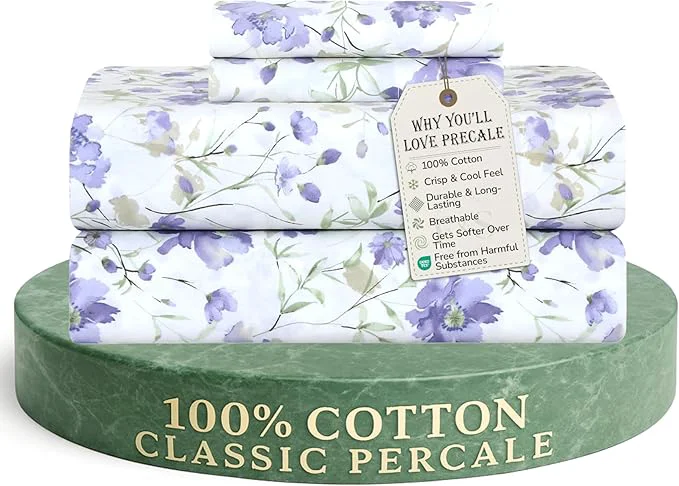 Lightweight Feather amp Stitch Softest Cotton Sheets 300 Thread Count Percale Weave Bedding 16 quot Deep Pocket Cooling Sheets Breathable Bed Set Hotel Premium Quality King Violet Breeze Safe