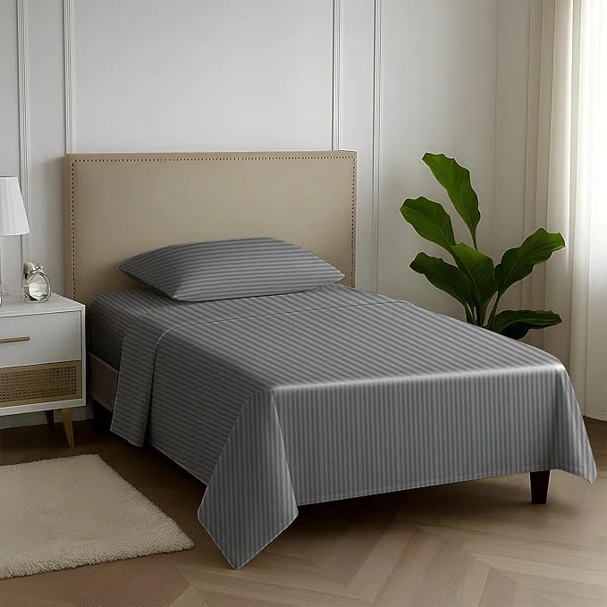 Traditional Carressa Linen Luxury Egyptian Cotton Twin XL Stripe Sheet Set – 600 Thread Count Extra Long Staple 3 PC Set Dark Grey Twin XL Damask Sheets Soft Cooling Sateen Weave Sheets Upto 18 in Deep Pocket Trendy