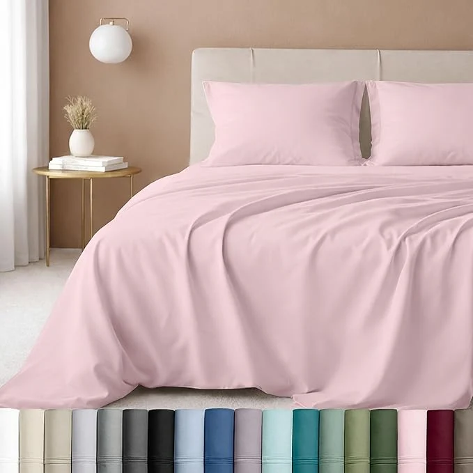 Trendy California Design Den Luxury King Size Sheet Set – Cotton 600 Thread Count Deep Pocket King Sheets Hotel-Quality Bedding with Sateen Weave – Blush Pink Elite