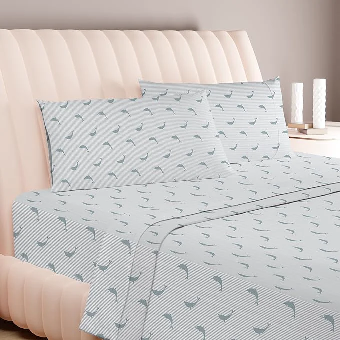 Versatile Carressa Linen Luxury Egyptian Cotton Queen Printed Sheet Set – 600 Thread Count Extra Long Staple 4 PC Set Dolphin Dance Queen Printed Sheets Soft Cooling Sheets Upto 18 in Deep Pocket Optimized