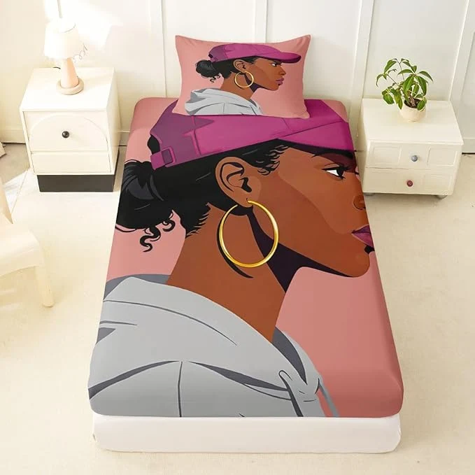 Optimized Erosebridal Black Girls Girls Bed Sheets Twin Size Fashion Black Woman Fitted Sheet Vogue Fashionable Gorgeous Bedding Set for Kids Children Women Bedroom Decor African Princess al Sheets Fine Crafted