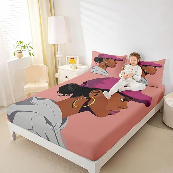Authentic Erosebridal Black Girls Girls Bed Sheets Full Size Fashion Black Woman Fitted Sheet Vogue Fashionable Gorgeous Bedding Set for Kids Children Women Bedroom Decor African Princess al Sheets Smart