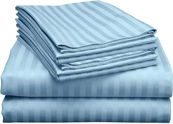 Organic Mattress-Homes 6 Piece King Sheet Set Hotel Luxury Collection Egyptian Cotton 18 Inch Deep Pocket Fitted Sheet Soft amp Cool Breathable Bedding with 4 Pillowcases in Light Blue Stripe Lightweight