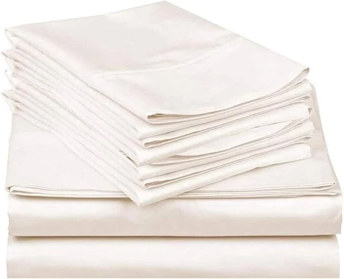 Organic Mattress-Homes 6 Piece Full Sheet Set Hotel Luxury Collection Egyptian Cotton 18 Inch Deep Pocket Fitted Sheet Soft amp Cool Breathable Bedding with 4 Pillowcases in Ivory Solid Easy-to-Use