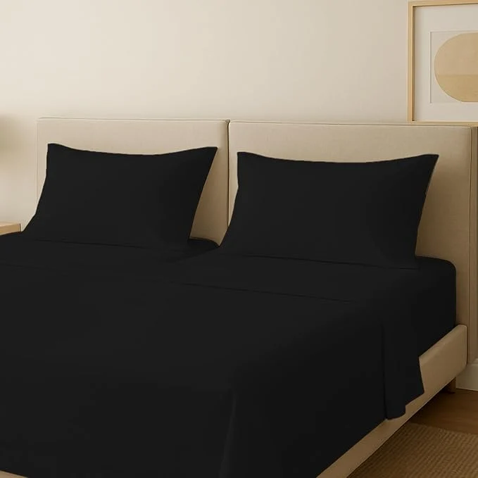 Professional Carressa Linen Luxury Egyptian Cotton 5 PC Split King Size Sheet Set – 600 Thread Count Deep Pocket Fitted and Flat Sheet Soft Cooling Extra Long Staple Hotel-Quality Bedding with Sateen Weave – Black Dependable