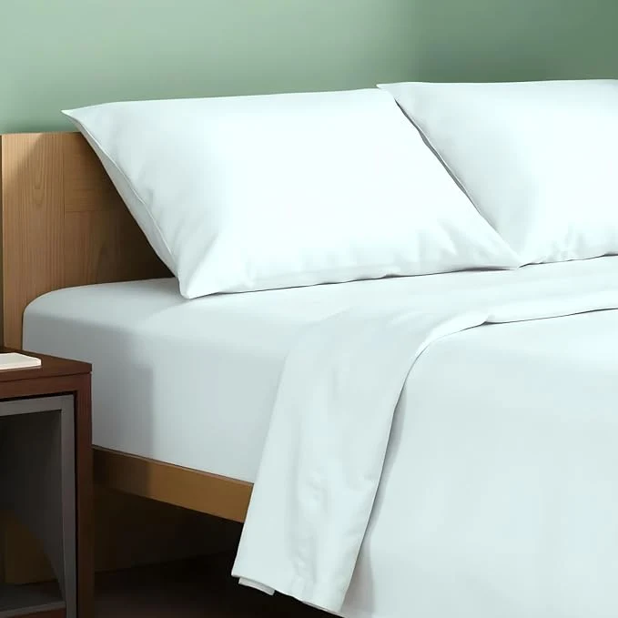 Environmentally Friendly TEXAS LINEN CO. Organic Cotton Sheets Queen Size – 4 PC Organic Cotton Queen Percale Weave Sheet Set Soft Cooling Crisp amp Breathable 16 quot Deep Pocket Hotel Quality Bedding Set – Sea Foam Outstanding