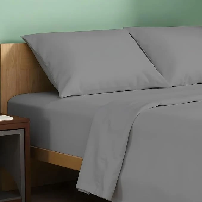 Convenient TEXAS LINEN CO. Organic Cotton Sheets Queen Size – 4 PC Organic Cotton Queen Size Percale Weave Sheet Set Soft Cooling Crisp amp Breathable 16 quot Deep Pocket Hotel Quality Bedding Set – Dark Grey Trusted