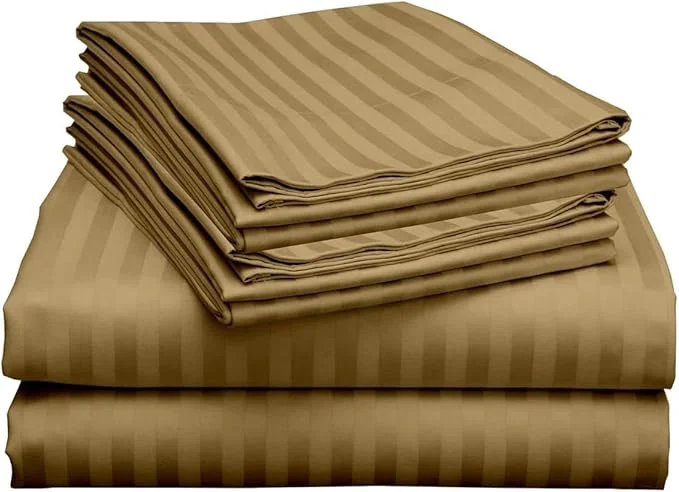 Green Mattress-Homes 6 Piece Queen Sheet Set Hotel Luxury Collection Egyptian Cotton 18 Inch Deep Pocket Fitted Sheet Soft amp Cool Breathable Bedding with 4 Pillowcases in Taupe Stripe Fine Crafted