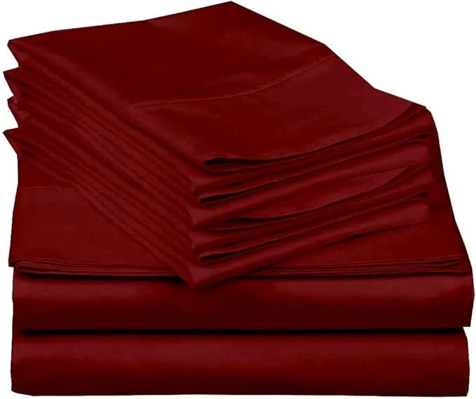 Top-Quality Mattress-Homes Premium Collection 7 PC Split Sheet Set Egyptian Cotton Crisp Fits Mattress Up to 18 quot DEEP Pocket King Size Machine Wash Extra-Soft Breathable Sheets in Burgundy Solid Quality