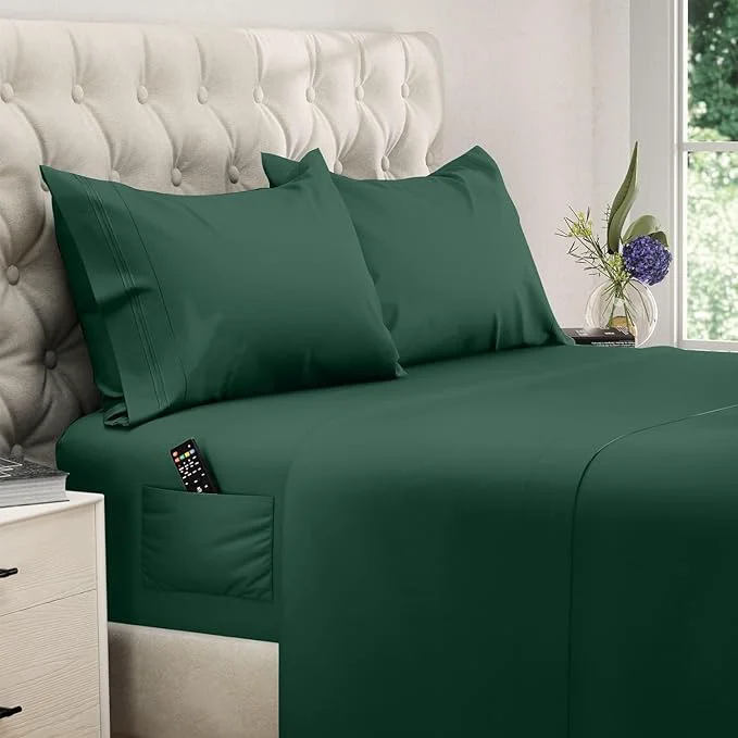 World-Class DREAMCARE King Size Sheets Set – 4 pcs Cooling Sheets – up to 21 Deep Pocket King Sheet Set – Hotel Luxury Sheets amp Pillowcases – Superior Softness Microfiber with Side Pocket – Emerald Green Specialty