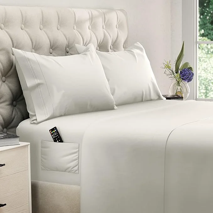 Certified DREAMCARE California King Sheet Sets – Cooling Bed Sheets – 4pcs Set – up to 15 quot Deep Pocket Cal King Sheets – California King Sheets – Soft amp Lasting Brushed Polyester with Side Pocket – Ivory Smart